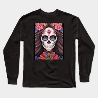 Sugar Skull Art - Woman Sugar Skull Makeup Long Sleeve T-Shirt